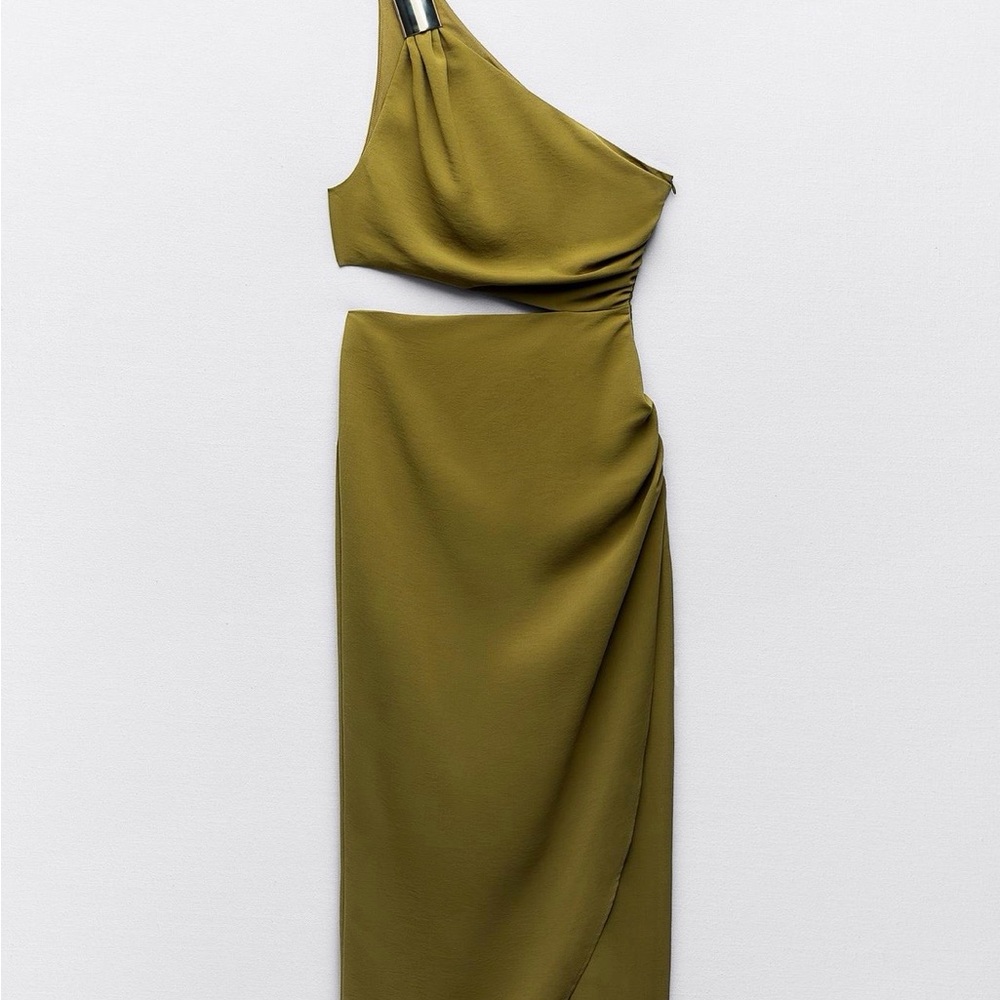 Zara GOLD ASYMMETRIC MIDI DRESS